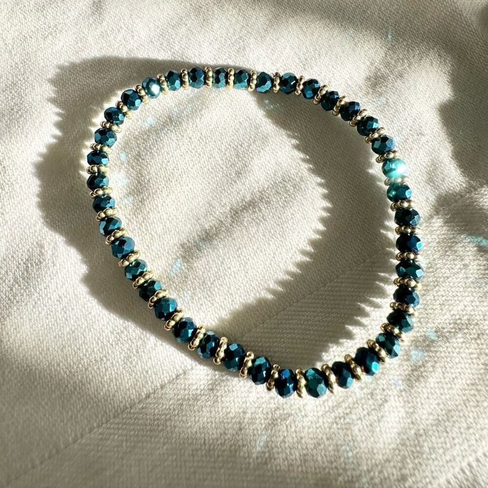 Navy blue beaded stretch sparkly bracelet
